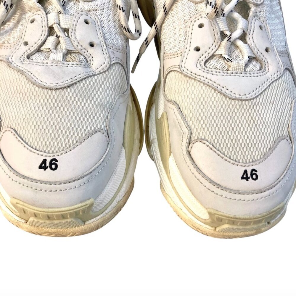 BALENCIAGA Triple S Sneakers Size 13 534217 Mesh Leather Designer White & Gray - Picture 3 of 15